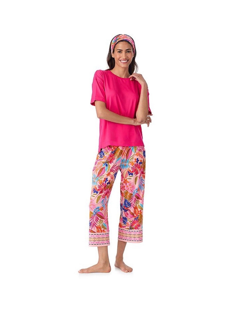 Cuddl Duds Short Sleeve and Capri pajama set with headband, size medium